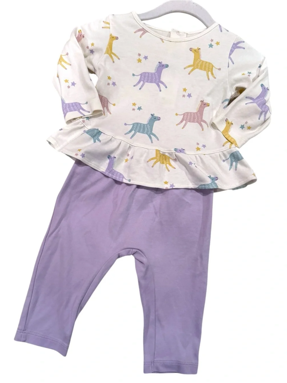Kissy Kissy 2 Piece Zebra Peplum Top & Lavender Leggings Set 6-9 Months Pima Cot